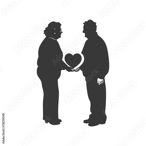 Silhouette elderly couple holding heart symbol black color only