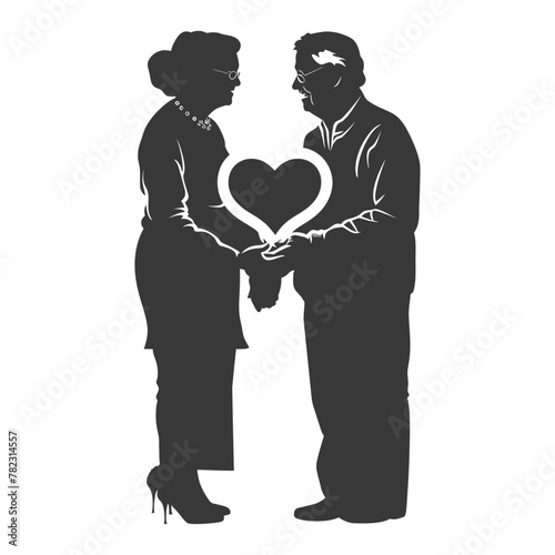 Silhouette elderly couple holding heart symbol black color only