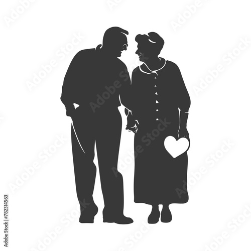 Silhouette elderly couple holding heart symbol black color only