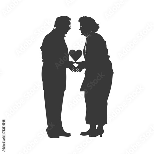 Silhouette elderly couple holding heart symbol black color only