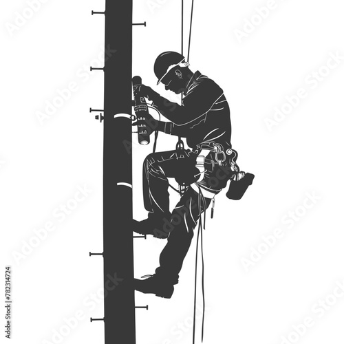 Silhouette electrician in action full body black color only