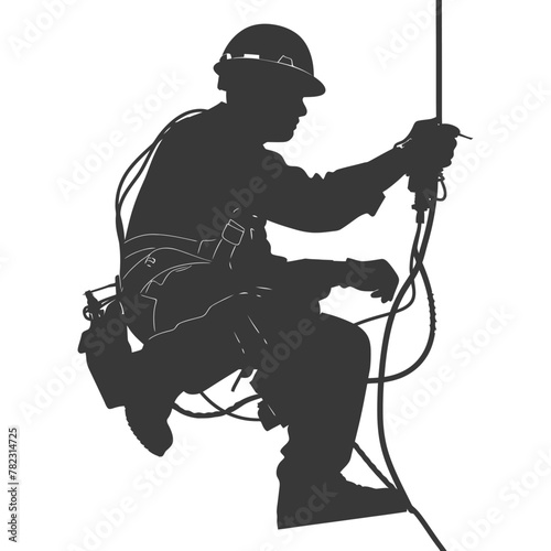 Silhouette electrician in action full body black color only