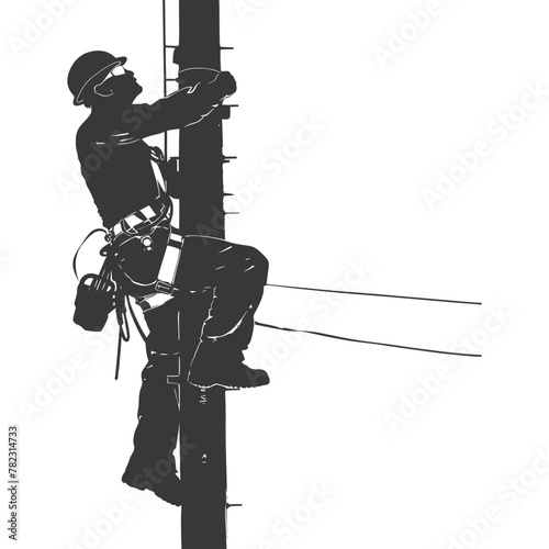 Silhouette electrician in action full body black color only