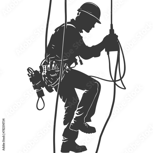 Silhouette electrician in action full body black color only