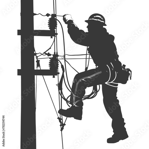 Silhouette electrician in action full body black color only