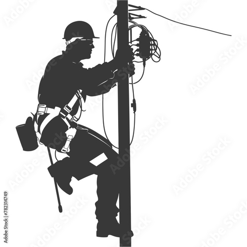 Silhouette electrician in action full body black color only