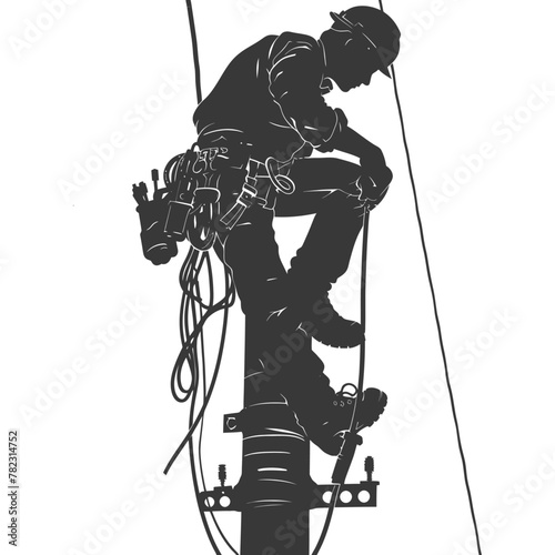 Silhouette electrician in action full body black color only