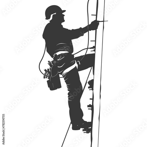 Silhouette electrician in action full body black color only