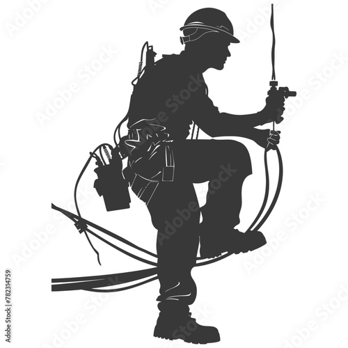 Silhouette electrician in action full body black color only