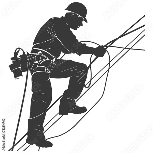 Silhouette electrician in action full body black color only