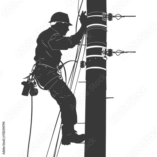 Silhouette electrician in action full body black color only