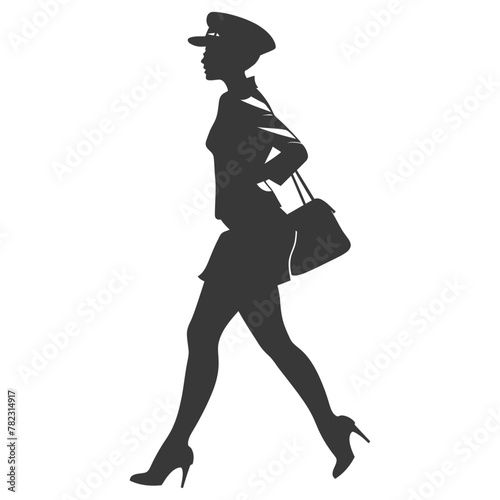 Silhouette flight attendant in action full body black color only