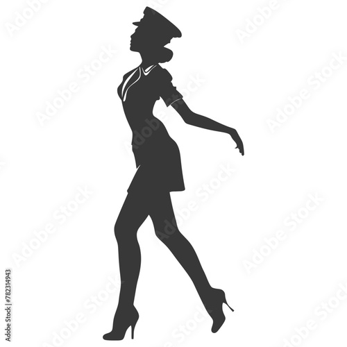 Silhouette flight attendant in action full body black color only