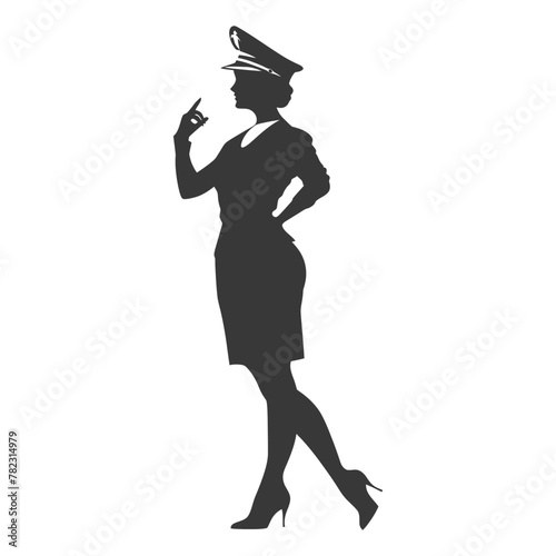 Silhouette flight attendant in action full body black color only