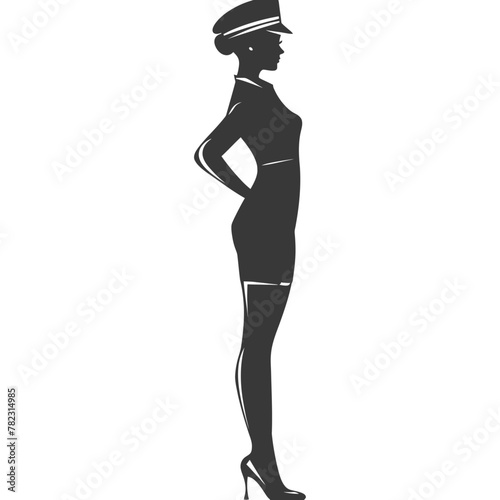 Silhouette flight attendant in action full body black color only