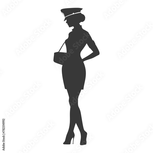 Silhouette flight attendant in action full body black color only