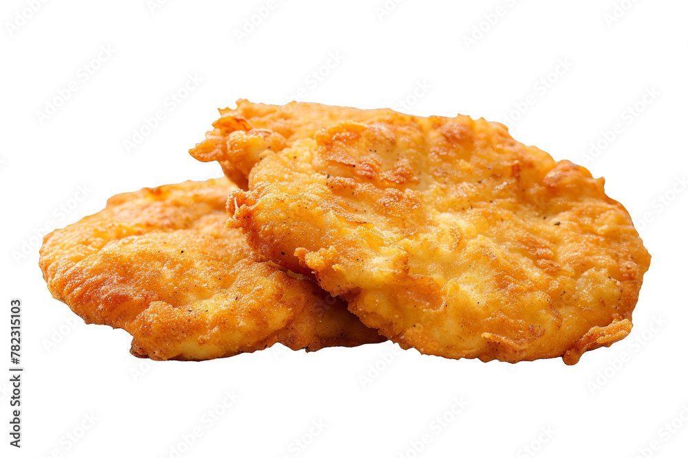 Two Fried Chicken Patties on White Background Two Fried Chicken Patties on White Background