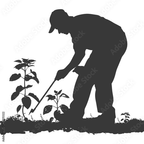 Silhouette gardener in action full body black color only