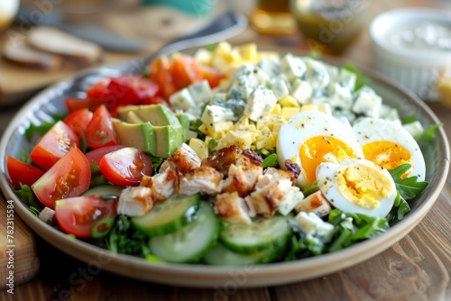Tasty American cobb salad with boiled egg