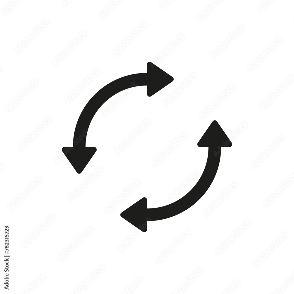 Semicircular double arrows rotate. Following each other in a circle. Two simple arrows in circular motion. Vector symbol. Semicircular double arrows rotate. Following each other in a circle. Two simple arrows in circular motion. Vector symbol.