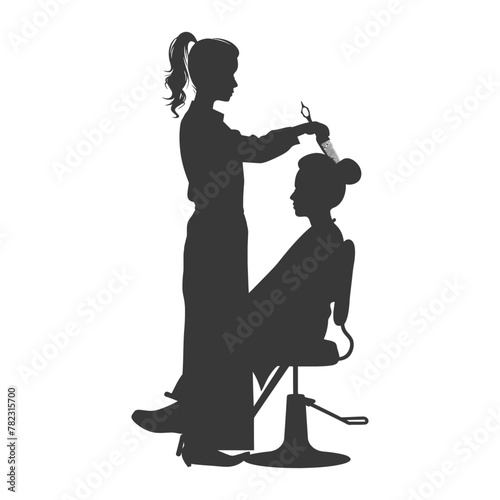 Silhouette hairdresser in action full body black color only