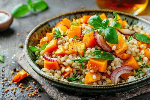 Tasty barley salad with pumpkin and carrot