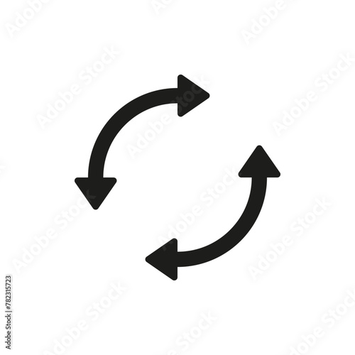 Semicircular double arrows rotate. Following each other in a circle. Two simple arrows in circular motion. Vector symbol.
