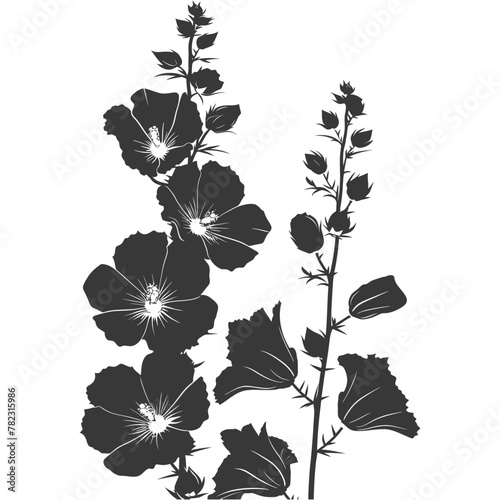 Silhouette hollyhocks flower black color only
