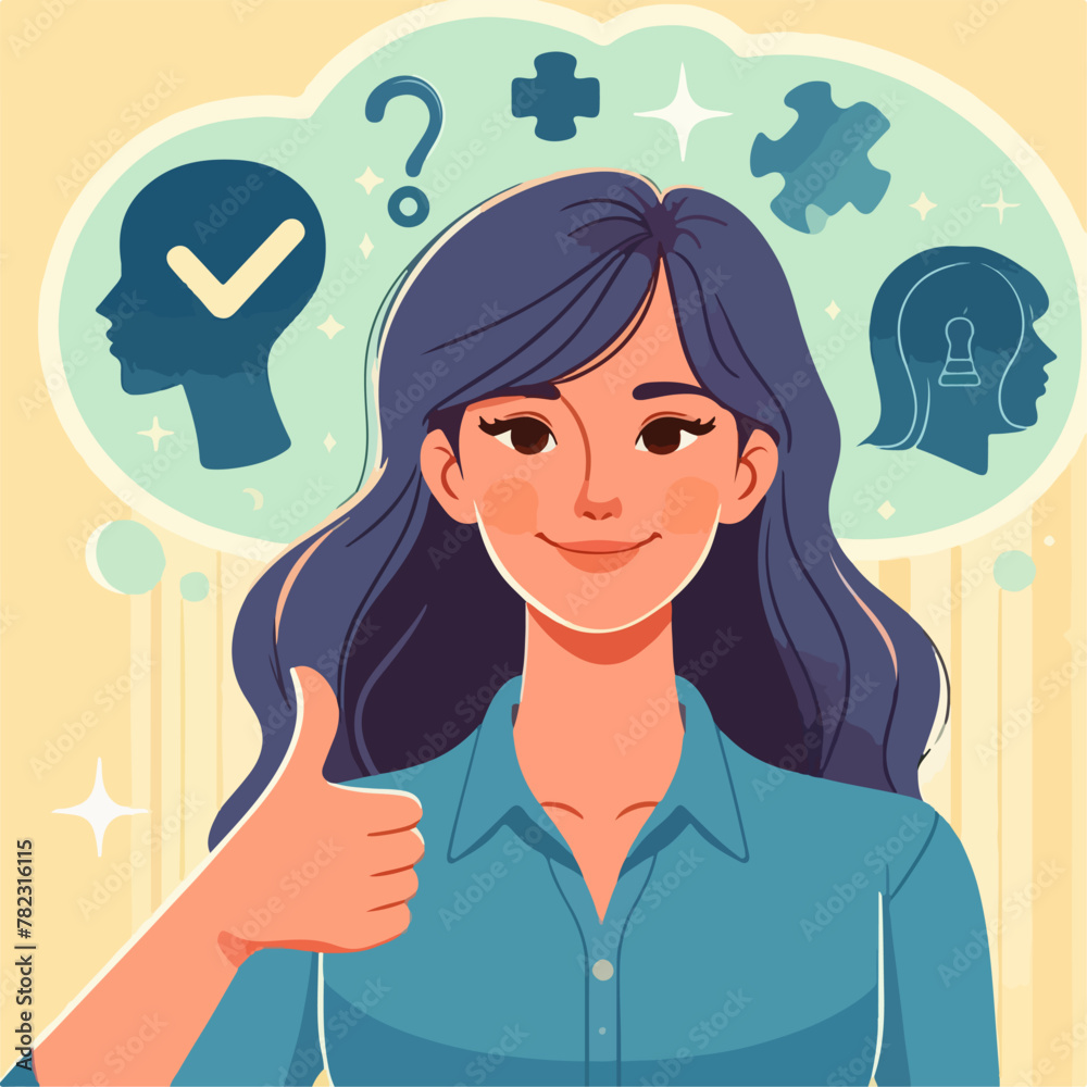 Vector women with the concept of self-esteem, thumb gestures Vector women with the concept of self-esteem, thumb gestures