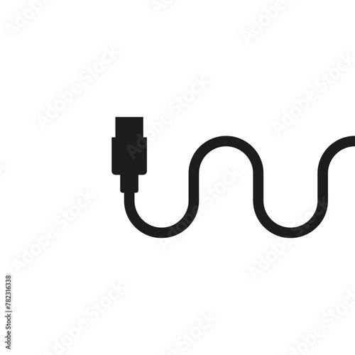 Long usb cable with a curved wire. Isolated vector illustration on white background. 