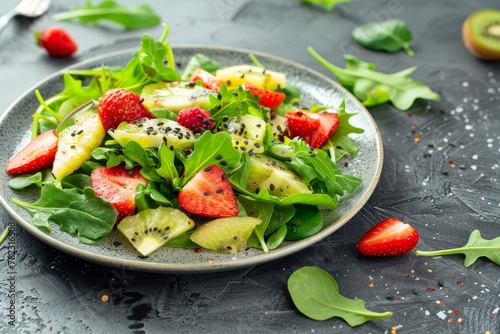 Tasty salad with fruit Healthy dish Pretty presentation
