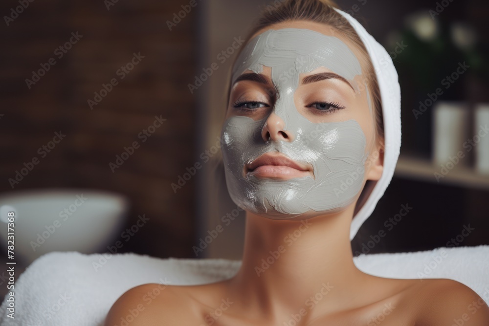 Young woman enjoying a detoxifying face mask at a spa Young woman enjoying a detoxifying face mask at a spa