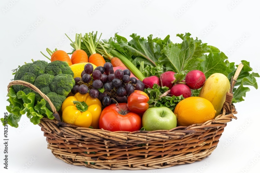 Fresh fruits and vegetables in white basket Fresh fruits and vegetables in white basket
