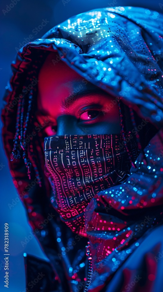 A digital hacker enshrouded in neon blue light visualizes the intersection of cyber skills and futuristic tech A digital hacker enshrouded in neon blue light visualizes the intersection of cyber skills and futuristic tech