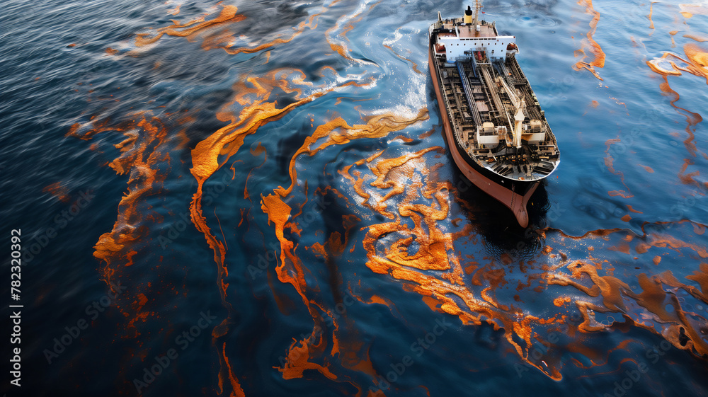 Oil spill from oil tanker , oil leak from oil tanker vessel
