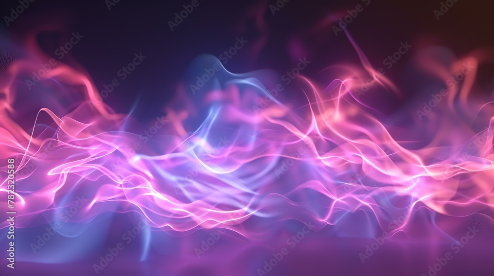 Abstract background of glowing pink and blue flowing waves.