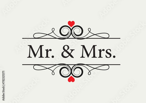 Mr and mrs shape . isolated on white background. Script calligraphy vector illustration.