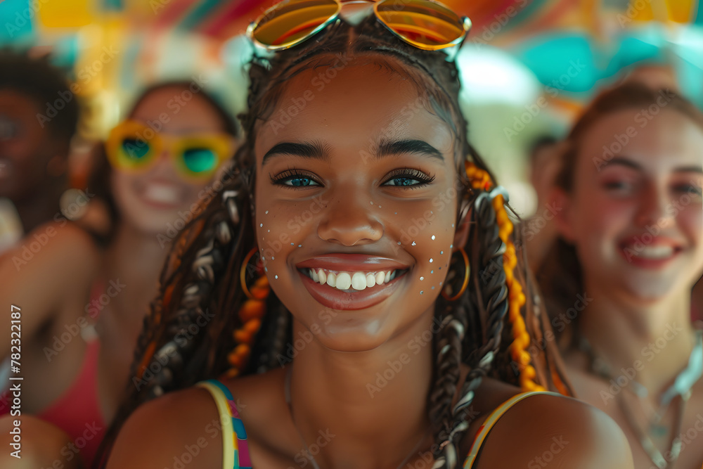 diverse friends smiling in a Theme park - summer time diverse friends smiling in a Theme park - summer time