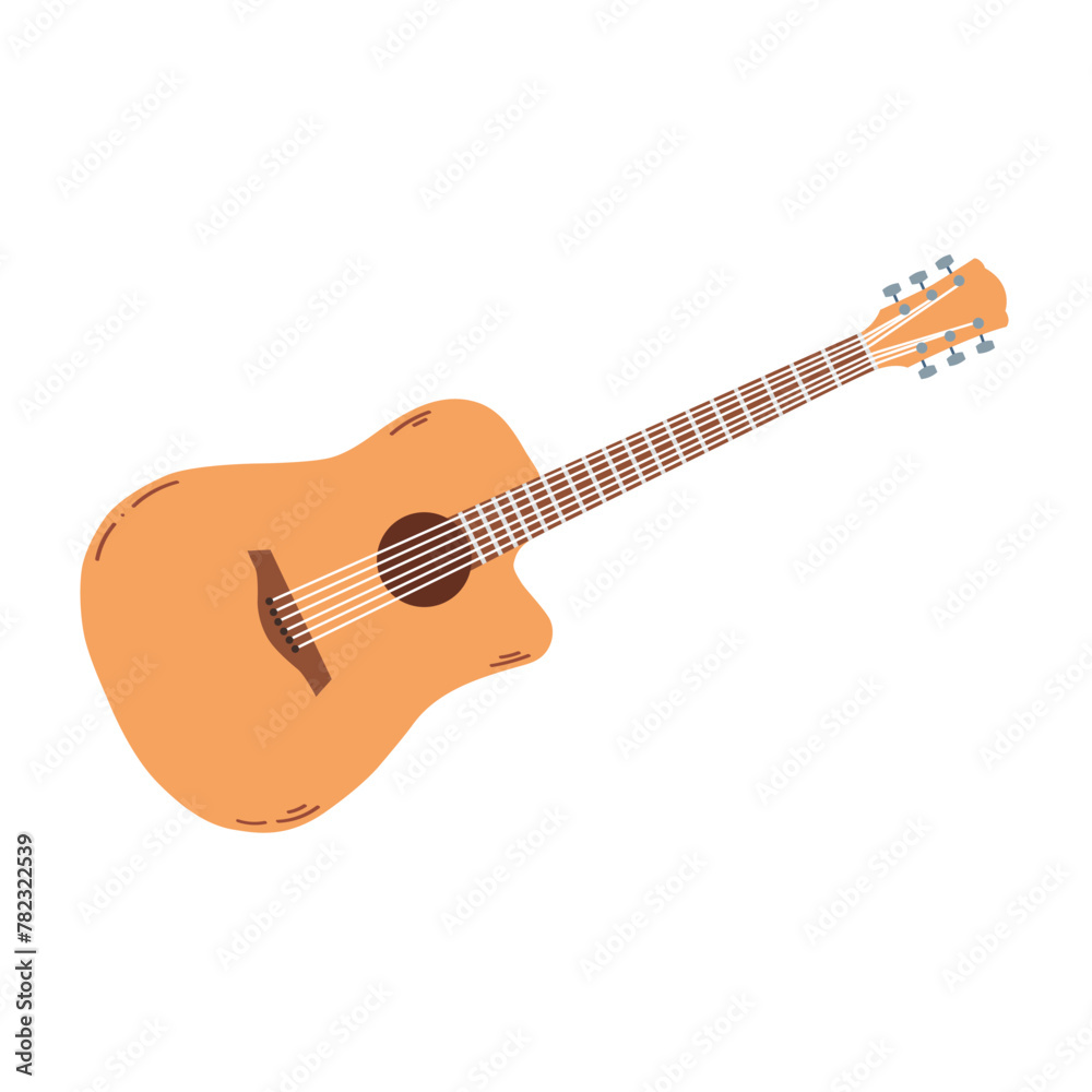 Acoustic guitar - musical instrument. Hand drawn cute vector illustration for sticker, patch, badge. 