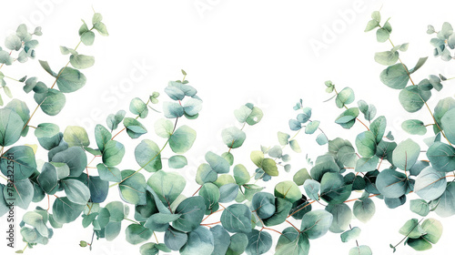 Banner floreale verde acquerello con foglie e rami di eucalipto  cornici di foglie isolate su sfondo bianco photo