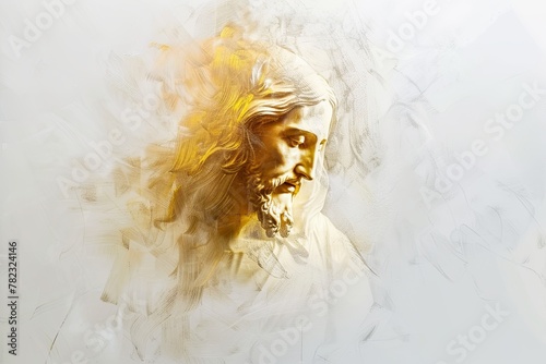 Jesus Christ, catholic holy lord ascended to Heaven looks down after resurrection, right hand of God