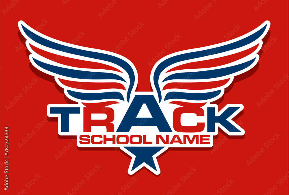track and field team design with wings for school, college or league sports - obrazy, fototapety, plakaty 