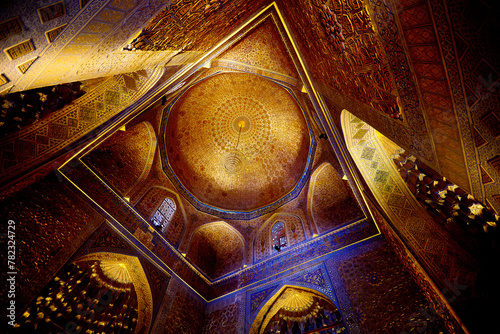 Golden interior of Gur Emir Amir Temur mausoleum photo