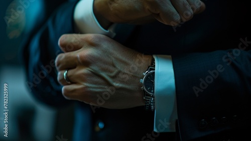 A businessman adjusts his cufflinks.