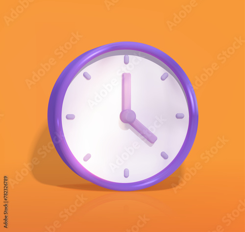 Translucent 3D purple clock, minimalist style, symbolizes time management. Circular time icon, business concept.