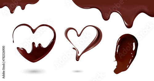 Vector chocolate realistic vector set chocolate heart background.