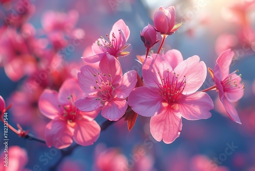 Colorful cherry blossom flowers blossoming in the spring daylight