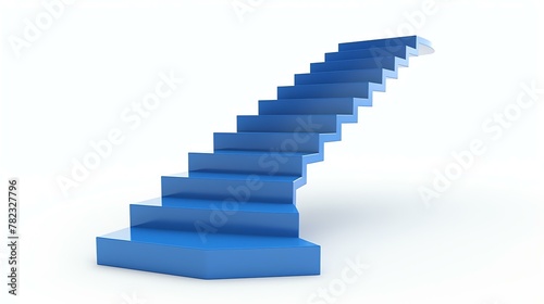 3D rendering of a blue staircase going up. The staircase is made of 10 steps and is isolated on a white background.