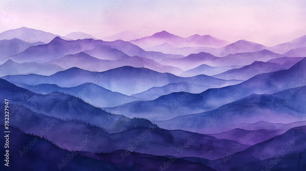 Purple Haze Mountain Layers Watercolor Painting