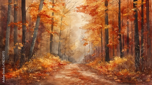Autumn Whisper  A Watercolor Forest Trail